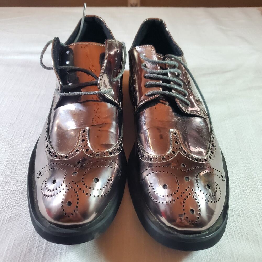Mens Size 10 Silver Metallic Wingtip Derby Shoes Shiny Formal Dress Oxfords